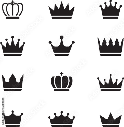 crown icon set. A collection of curved.
