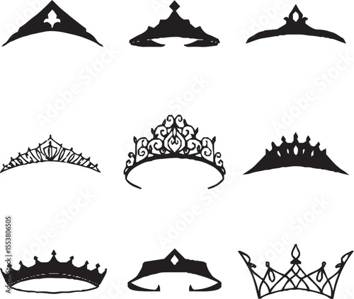 crown icon set. A collection of curved.