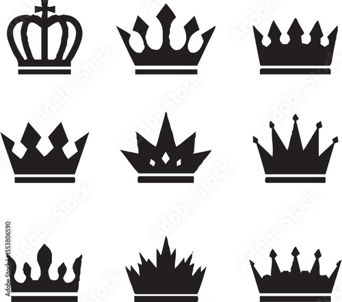 crown icon set. A collection of curved.