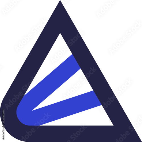 Two colors triangular icon for logo with triangle shape with rounded corner and parallel and diagonal stripes