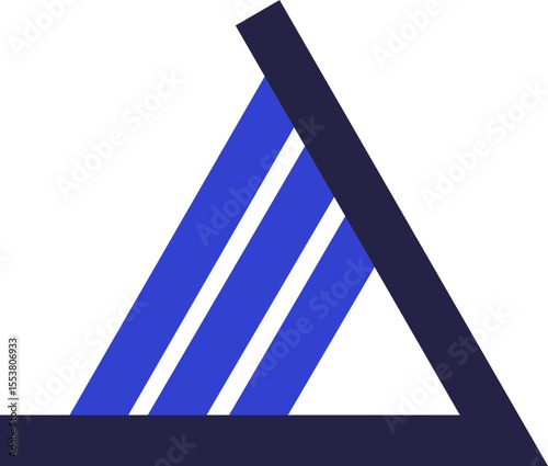 Triangular icon for logo forming an acute angle with three diagonal and parallel stripes