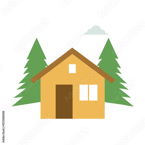 Rustic wooden cabin house nestled in a lush forest vector art design 