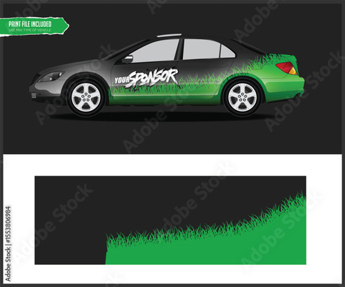 Car Wrap Design with Grass and Sponsor Text