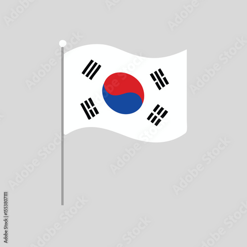 South Korean national flag taegeukgi waving vector art design 