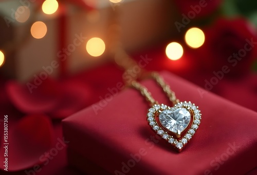 Sparkling Heart Pendant Necklace in Romantic Holiday Setting – Luxury Jewelry Advertising

