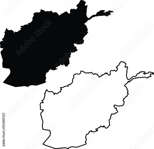 Map of Afghanistan Silhouette Flat and Outline Design