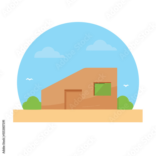 Stunning rammed earth house exterior with natural landscape vector art design 