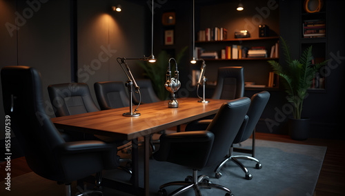 Modern Podcast Studio with Warm Ambiance