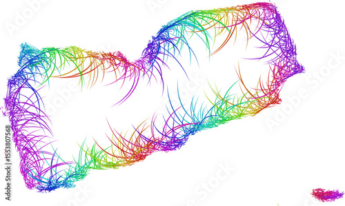 Rainbow sketch outline map of Yemen 
