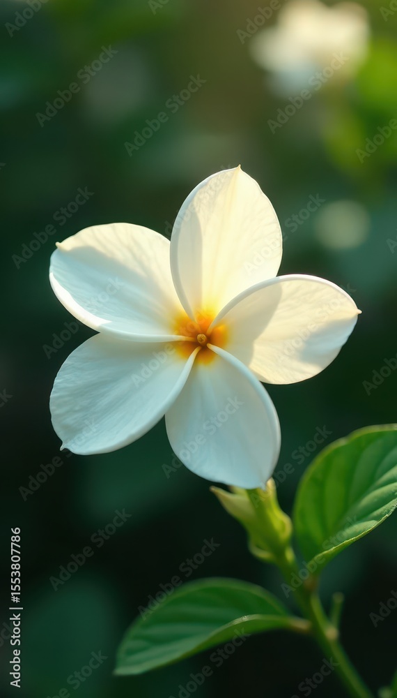 Fototapeta premium Delicate jasmine white flower petals unfolding in soft light, blooms, white