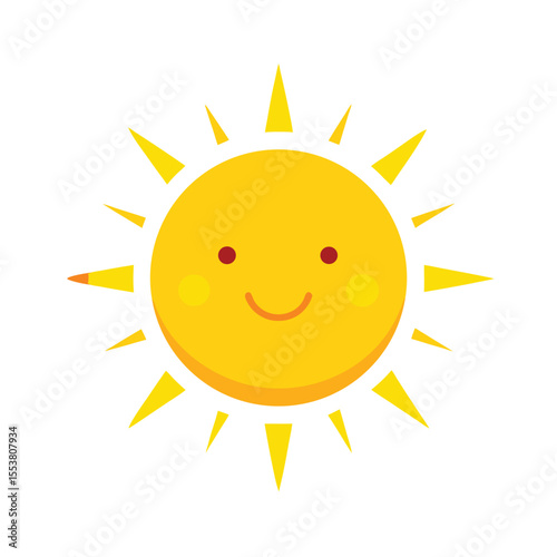 Cute smiling sun with friendly face and warm rays Vector illustration