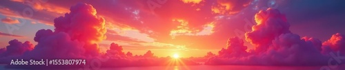 Fiery orange, pink, and purple clouds ablaze at sunset , orange, colorful