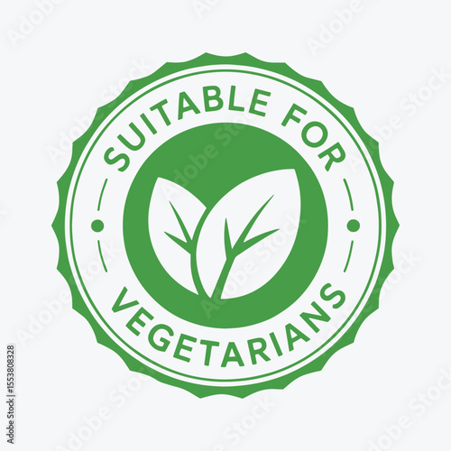 Green Suitable for Vegetarians Stamp – Eco Sticker with Leaves Icon Vector Illustration 