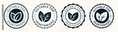 Green Suitable for Vegetarians Stamp – Eco Sticker with Leaves Icon Vector Illustration 