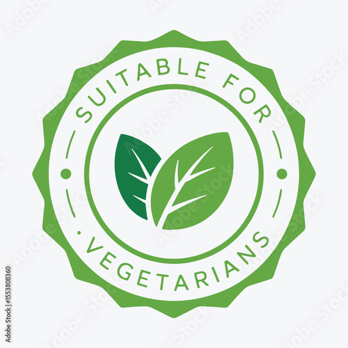 Green Suitable for Vegetarians Stamp – Eco Sticker with Leaves Icon Vector Illustration 
