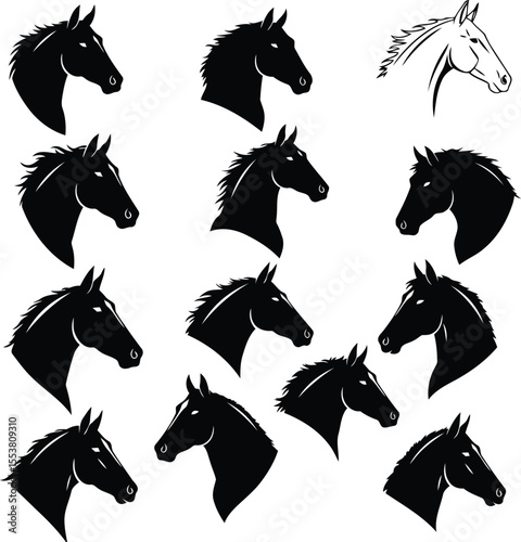 Vector Icons of Minimal Horse Head Silhouettes for Branding

