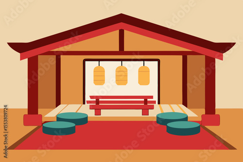 Vector illustration of a luxurious living room interior with a sofa, lamp, and window, perfect for apartment or home decor