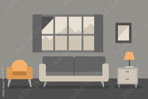 Modern living room interior design featuring a stylish sofa, contemporary furniture, and elegant home decor