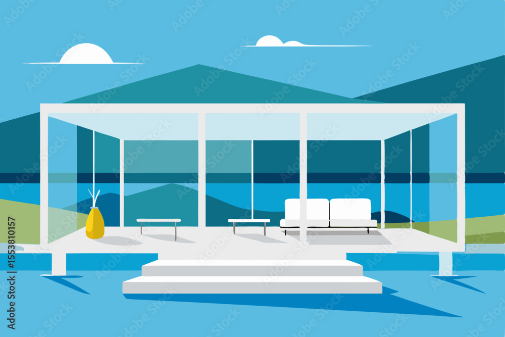 Fototapeta premium A luxurious resort swimming pool offers a relaxing summer vacation with a stunning view of the sky