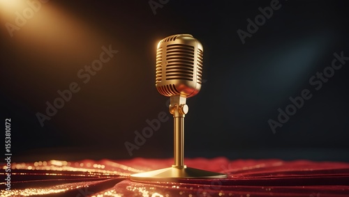 Gold microphone on stage - premium performance