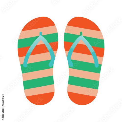 Striped flip flops placed near sandy shoreline Vector illustration