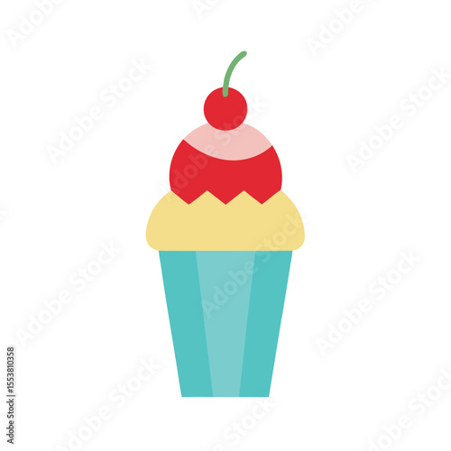 Delicious sundae topped with cherry and syrup Vector illustration