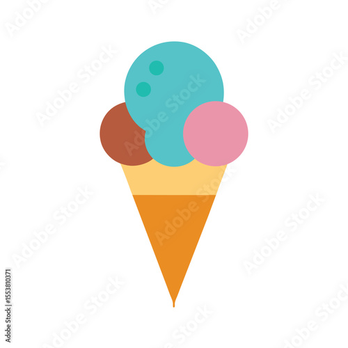 Ice cream cone with double scoops melting slightly Vector illustration