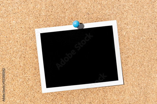 Canvas Print Blank Vintage instant photo frame pinned on corkboard. Template