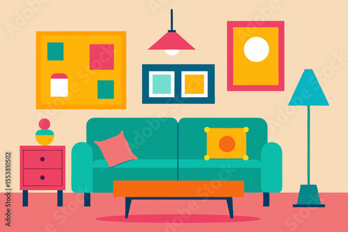 Modern living room interior with comfortable sofa, contemporary furniture, and stylish decor