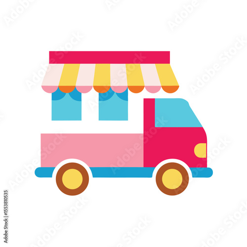 Vintage ice cream truck with striped canopy design Vector illustration