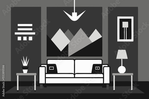 Modern interior living room with comfortable sofa and contemporary furniture design
