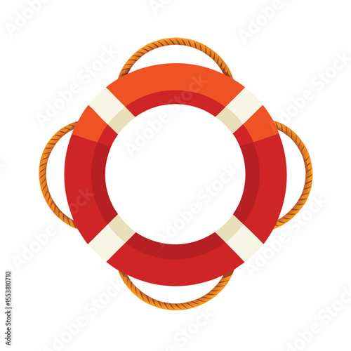 Classic lifebuoy ring with rope wrapped around Vector illustration
