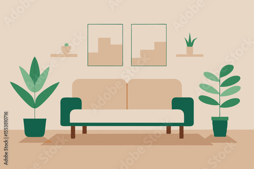 A contemporary living room interior featuring a comfortable sofa, stylish furniture, and modern decor with ample natural light