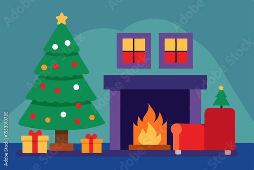 Cozy Christmas Eve Fireplace, Tree, and Gifts - Festive Holiday Scene
