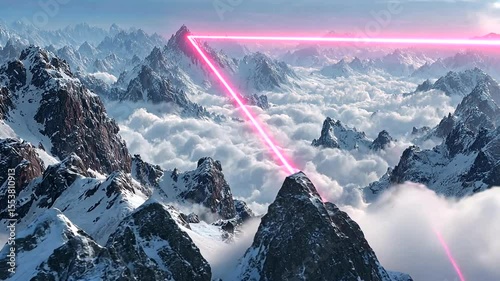 Futuristic Mountain Landscape with Neon Lights