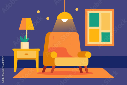 Cozy Evening Relaxing Armchair Scene with Warm Lighting and Home Decor