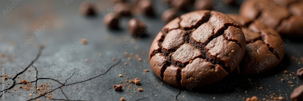 Fototapeta premium Decadent chocolate cookies with crackled surface, snack, baked, crackled