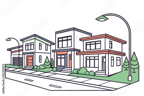 City Street with Different House Fronts Illustration