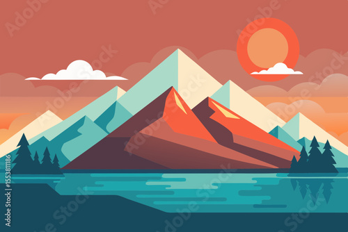 Mountains Flat Design Landscape Vector Art