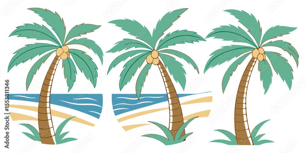 Obraz premium Tropical Coconut Trees Watercolor Vector Set