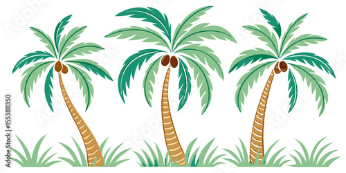 Watercolor Coconut Trees Set Tropical Illustration