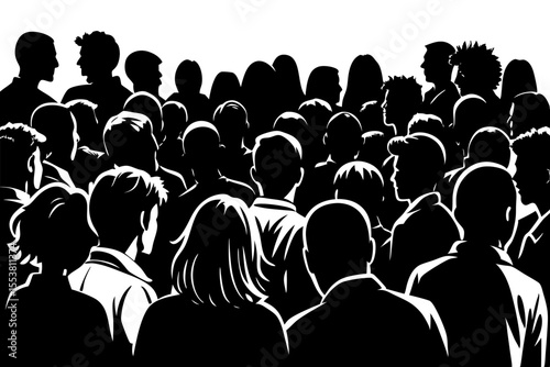 Back View Crowd Silhouette Monochrome Illustration