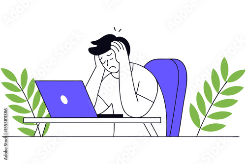 Remote Work Concept Stressed Man with Laptop