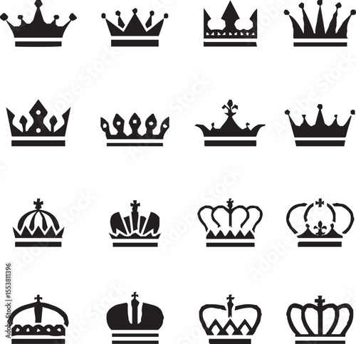 crown icon set. A collection of curved.