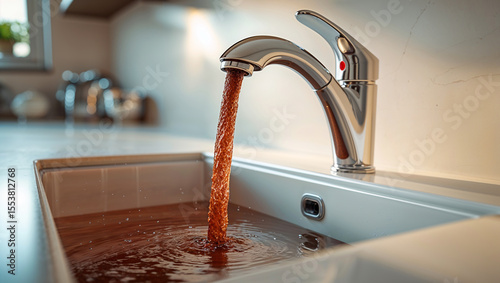 rusty water flows from the tap in the kitchen