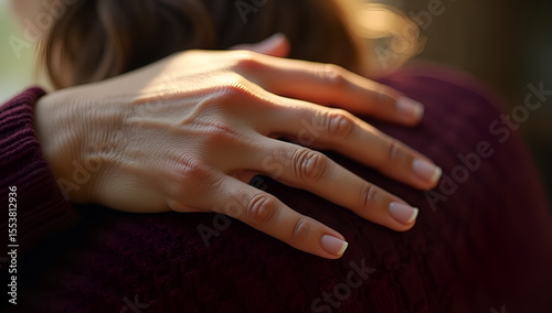 Veins of Love: A Hand's Embrace on Burgundy Sweater