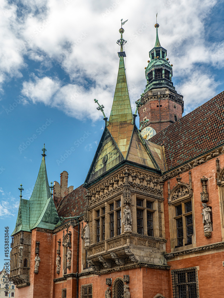 Fototapeta premium Historic Townhouse Clear Blue Sky, Wroclaw, Poland
