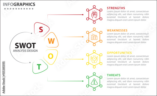 SWOT analysis infographic. Vector illustration for strategic business planning. Comparison chart. Advantages and Disadvantages of company. Infographic design template. Vector illustration. SWOT chart
