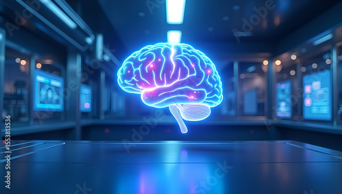 Pulsating Neurons: Neon Brain Central in High-Tech Setting