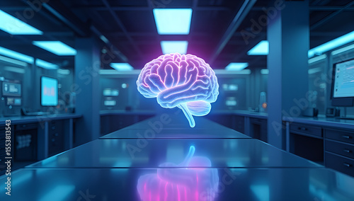 Starry Mind: Neon Brain in a High-Tech Glass Chamber